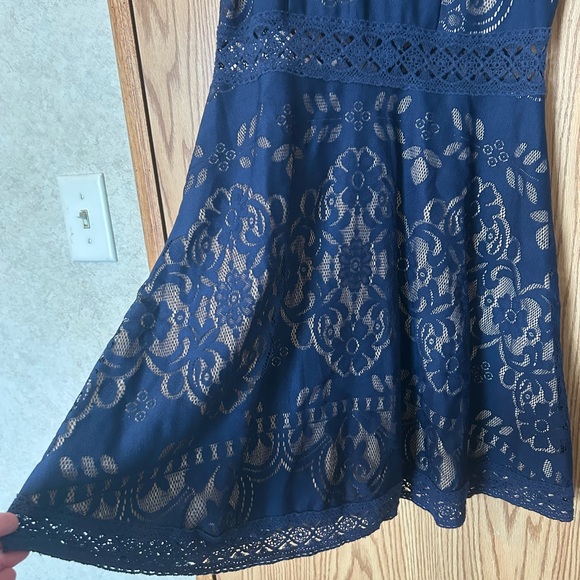 Rebellion Navy Blue Floral Lace Fit & Flare Dress - Size Medium - Picture 4 of 15